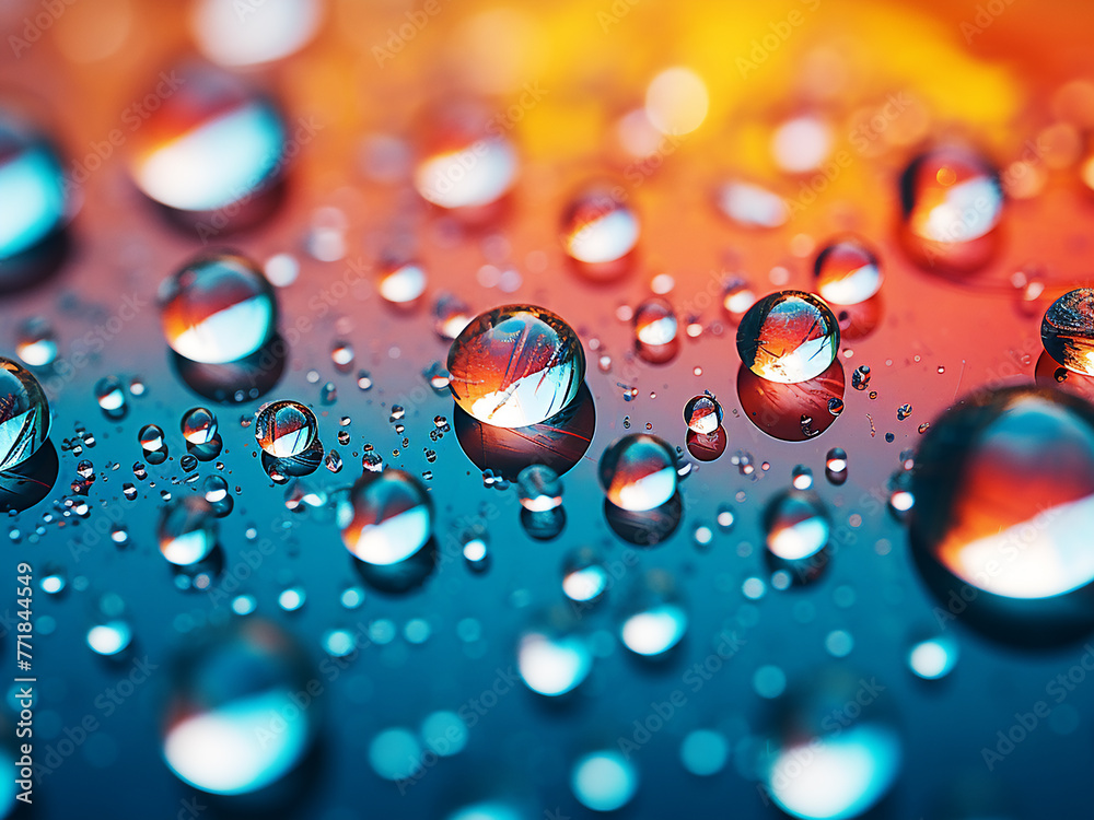 Multicolored water droplets showcase stunning bokeh in close-up