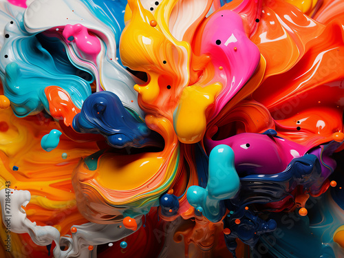 Vibrant hues blend in an oil-painted abstract artwork.
