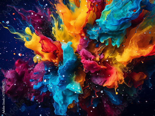 Abstract background features vibrant paint splashes for design.