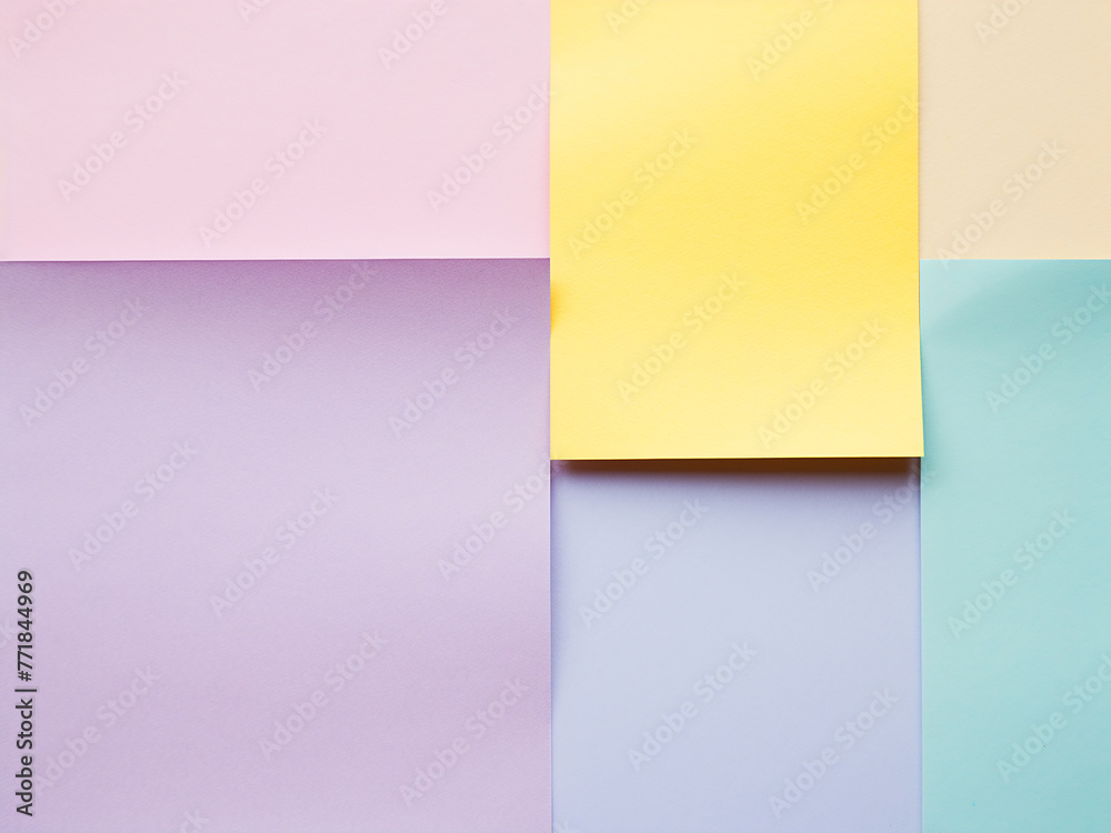 Fototapeta premium Top-down view reveals a pastel paradise, with papers in soft tones.