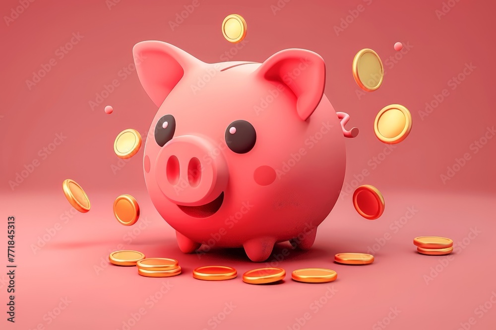 A minimalist design of a piggy bank overflowing with coins A minimalist design of a piggy bank overflowing with coins