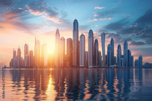 A futuristic cityscape with towering skyscrapers symbolizing a successful investment