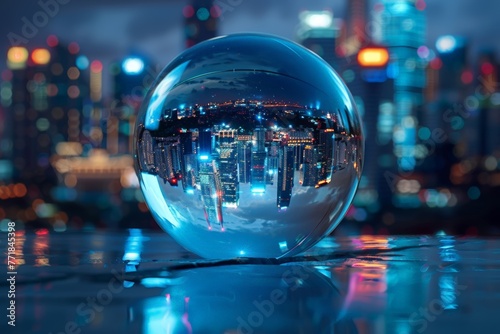 A digital rendering of a crystal ball showing the potential outcomes of different investment choices