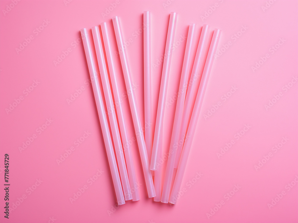 Eco-friendly option: Reusable plastic straw on pink background in flat lay. Eco-friendly option: Reusable plastic straw on pink background in flat lay.