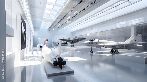 a virtual reality museum exhibit showcasing the history of aviation