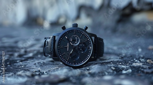 A close-up shot of a stylish wristwatch against a backdrop of industrial concrete, real photo, stock photography