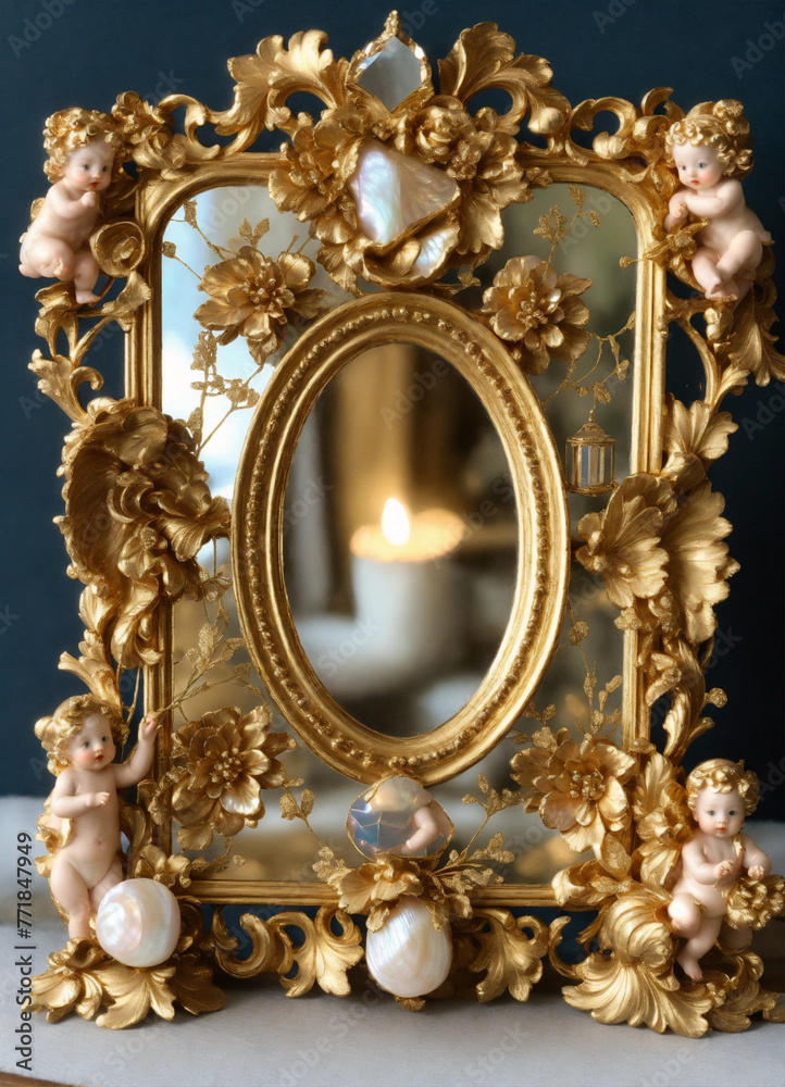 Fototapeta premium antique gold frame with mirror