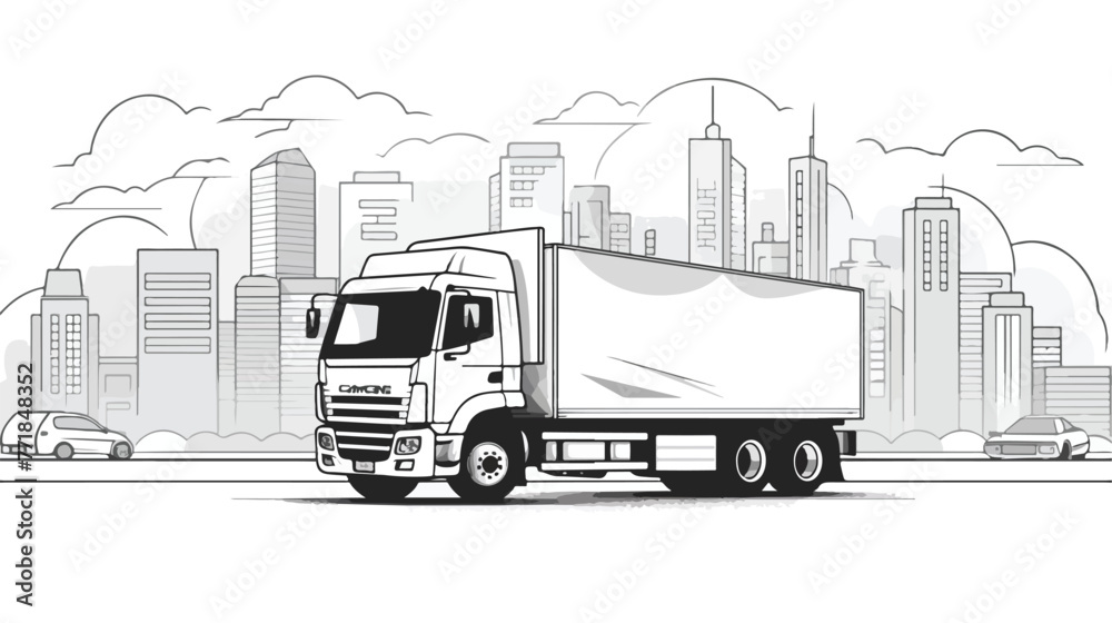 Delivery and logistics black and white flat cartoon