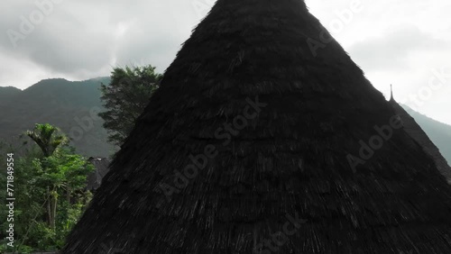 Aerial view of the remote and mysterious village of Wae Rebo, Indonesia
