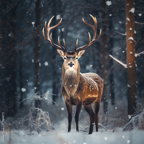A deer in the snow © ahmed