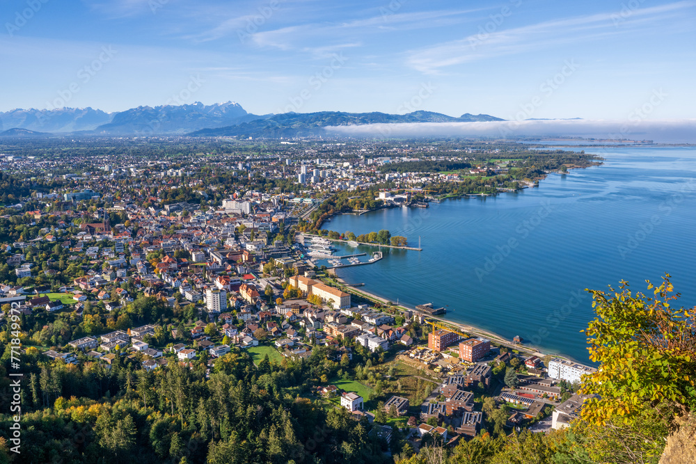 City of Bregenz am Bodensee (Lake of Constanze), toward the Rhine Delta and Swiss Mountains, State of Vorarlberg, Austria