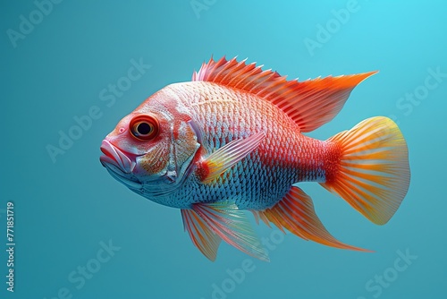 Clay model 3D rendering of a tropical fish, vibrant solid background, simplistic yet detailed , clean sharp © Pairat