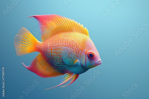 Clay model 3D rendering of a tropical fish, vibrant solid background, simplistic yet detailed , clean sharp © Pairat
