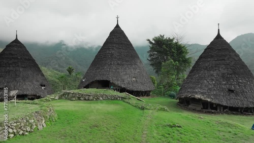 Aerial view of the remote and mysterious village of Wae Rebo, Indonesia