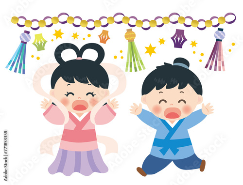七夕　織姫と彦星のイラスト