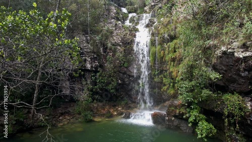 Loquinhas Waterfall in Brazil. Aerial View photo
