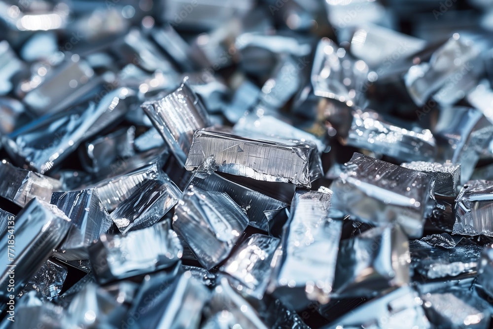 pile of aluminum metal ingots in a factory