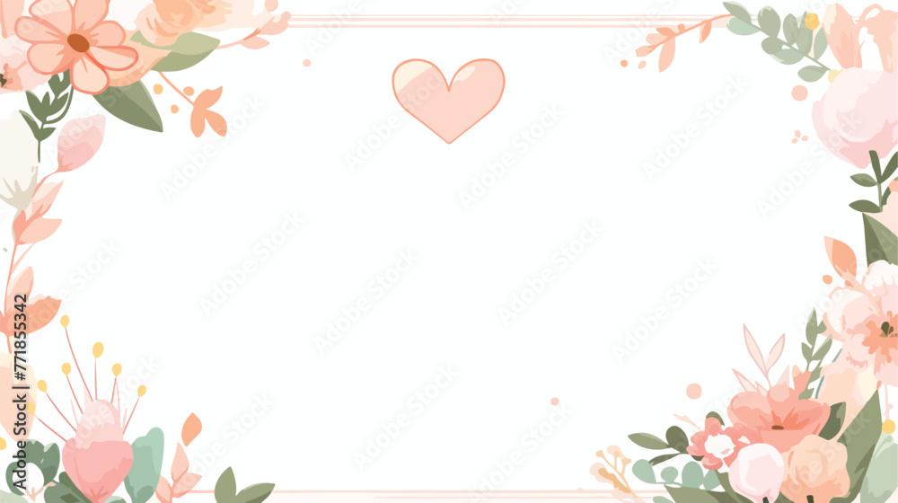 Elegant frame with floral decoration and hearts fla
