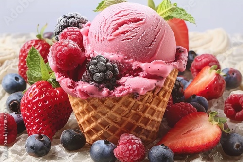 ice cream and berry fruit. generative ai.