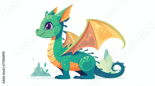 Fairytale Dragon Flat Isolated Childish Style Simpl