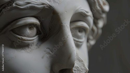 Closeup footage of the upper part of a Greek marble sculpture depicting a Danaide photo