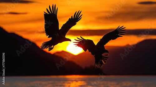 Composite Bald Eagles At Sunset, Auke Bay, Juneau, Alaska photo