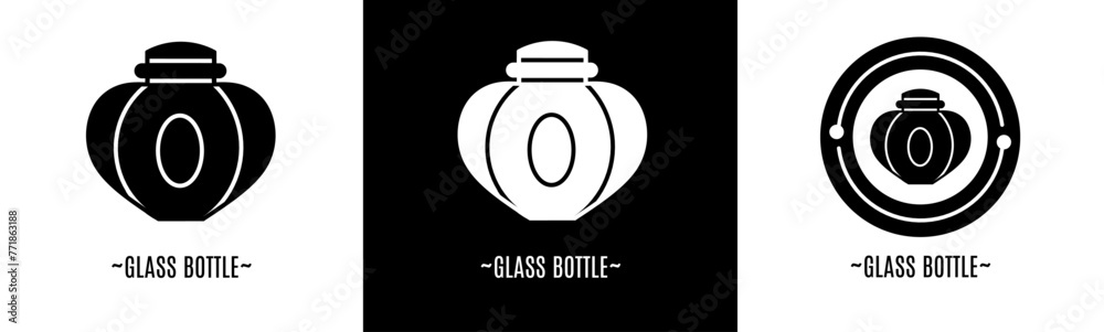 Glass bottle logo set. Collection of black and white logos. Stock vector. Glass bottle logo set. Collection of black and white logos. Stock vector.
