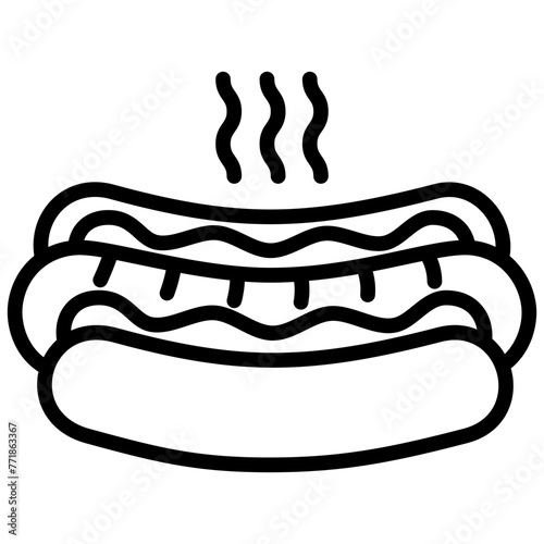 Hot Dog black outline icon, relate to gastronomy theme. use for UI or UX kit, web and app development.