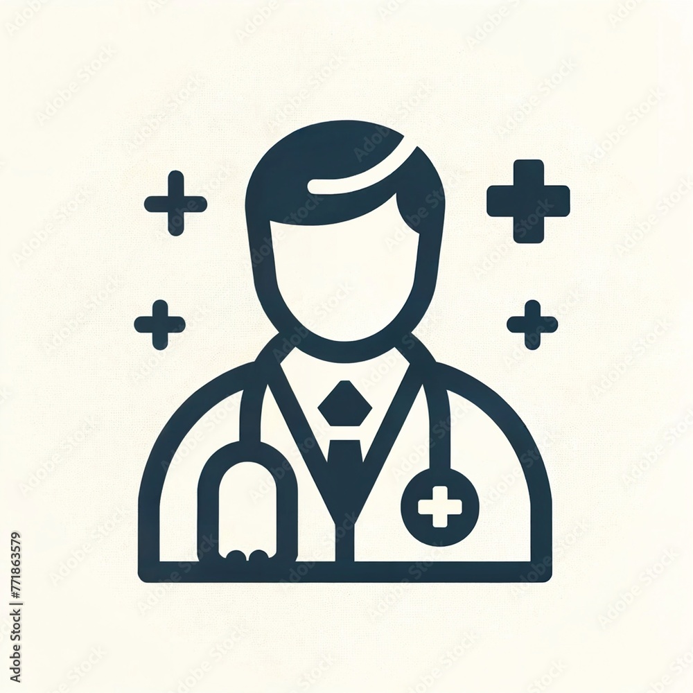 An icon of a doctor with a stethoscope and medical symbols in a minimalistic design. An icon of a doctor with a stethoscope and medical symbols in a minimalistic design.