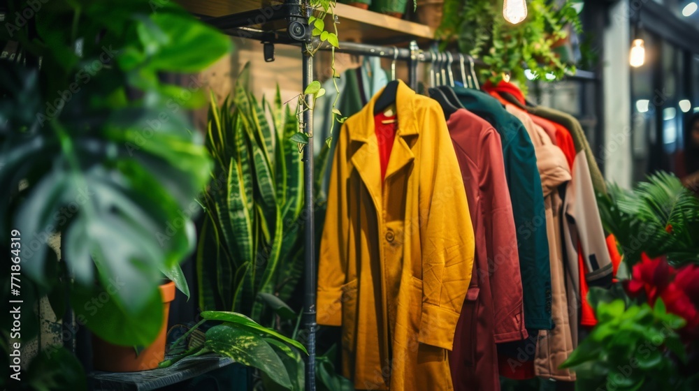 An image depicting a fashion show or display featuring eco-friendly, sustainable clothing made from organic or recycled materials, promoting ethical fashion choices. An image depicting a fashion show or display featuring eco-friendly, sustainable clothing made from organic or recycled materials, promoting ethical fashion choices.