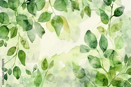 Green watercolor foliage abstract background, spring eco nature illustration, fresh organic design