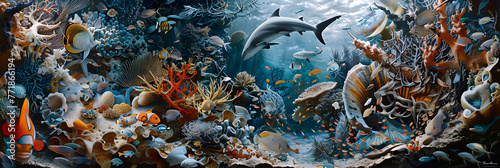 Detailed Scientific Illustration of Marine Ecosystem and Biodiversity © Marcus