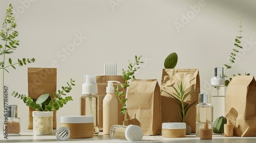 An image depicting products with eco-friendly packaging solutions, such as biodegradable materials or minimalist designs, highlighting the move away from excessive and non-recyclable packaging.