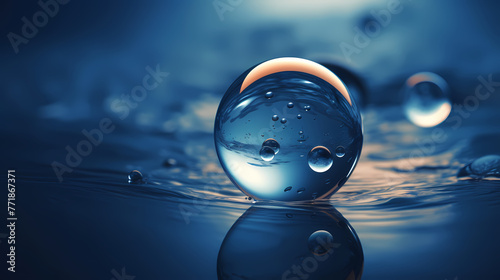 Abstract blue water drop ball photo