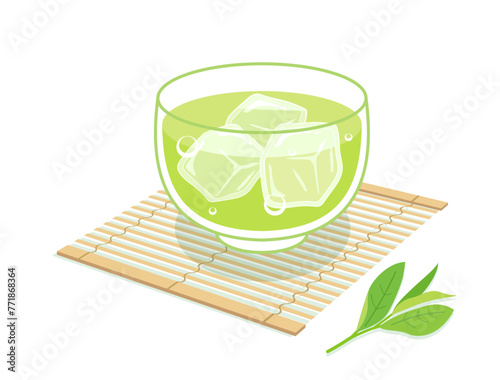 すだれコースターの上にのせた冷茶のイラスト