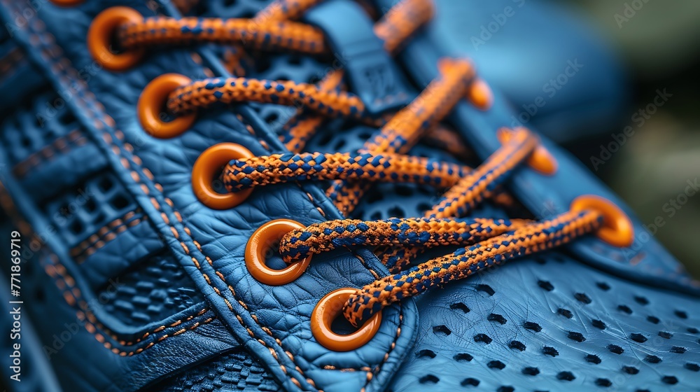 Explore the intricate lacing of a cricket shoe, where every knot and loop speaks to the comfort and stability required for peak performance on the field. - obrazy, fototapety, plakaty 