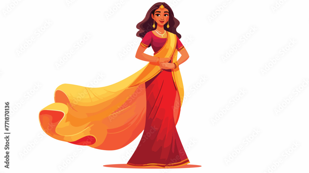 Girl wearing sari dress national costume of India c
