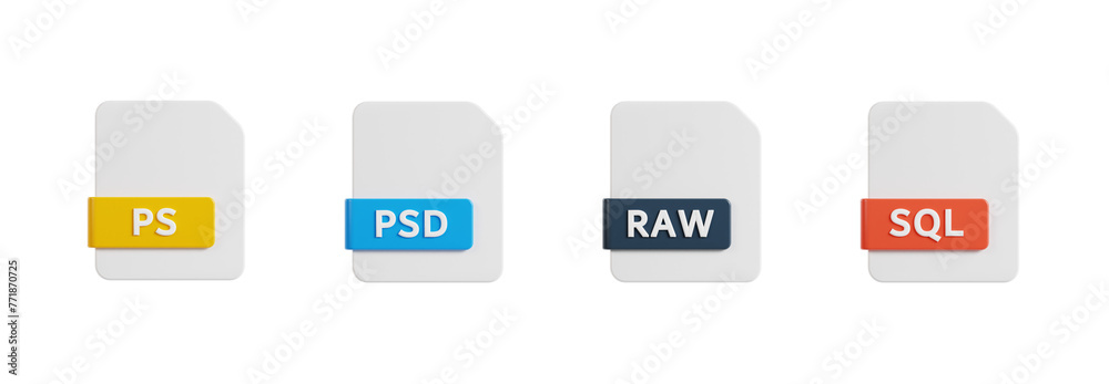 3d ps, psd, raw, sql file, 3d render icon illustration, transparent background, file format 3d ps, psd, raw, sql file, 3d render icon illustration, transparent background, file format