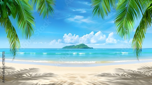 Tropical paradise ocean island palm tree view vacation photo