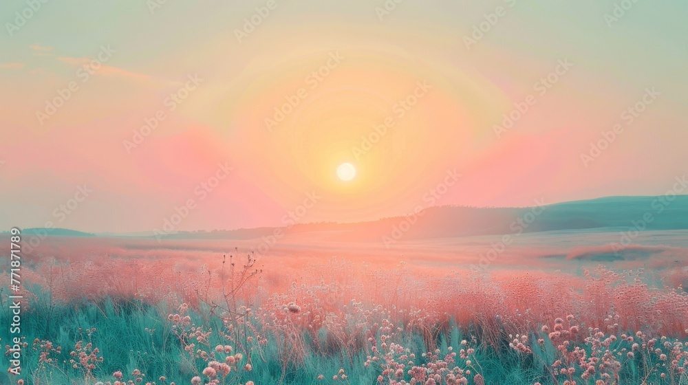 Capturing the essence of tranquility in its color palette, a serene countryside is adorned with a landscape of pastel shades, dancing gracefully Capturing the essence of tranquility in its color palette, a serene countryside is adorned with a landscape of pastel shades, dancing gracefully