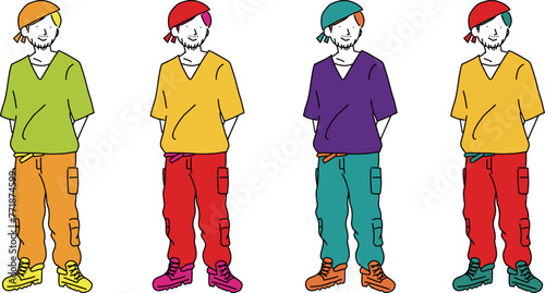 働く男性の立ち姿の線画のベクターイラスト