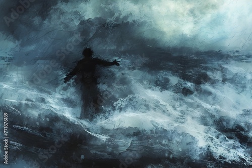 Solitary Figure Weathering the Tempestuous Storm:A Digital Painting Depicting Acceptance and Abandonment