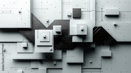 Abstract image. White and black abstract background for design. Geometric shapes. Triangles, squares, stripes, lines. Color gradient. Modern, futuristic. Light dark shades. Web banner. Modern