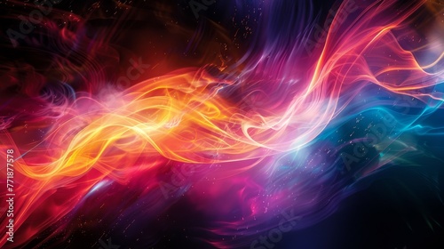 A computergenerated image of a vibrant orange glowing wave resembling water in the sky on a black background, creating an artistic atmosphere with hints of heat and gas