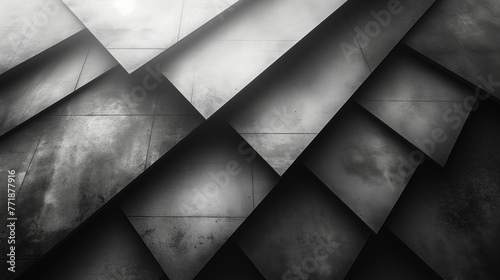 Abstract image. White and black abstract background for design. Geometric shapes. Triangles, squares, stripes, lines. Color gradient. Modern, futuristic. Light dark shades. Web banner. Modern