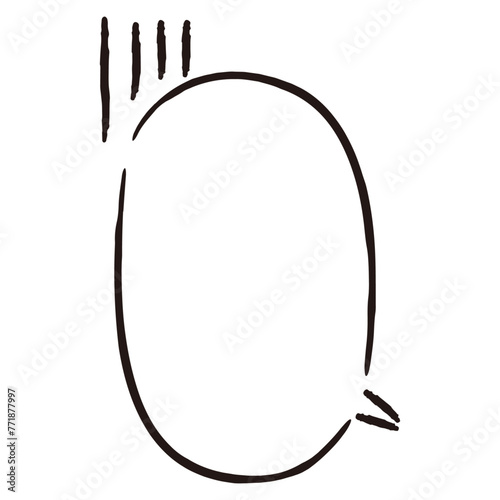 落ちこみ線の付いたシンプルな手描き吹き出し（白黒・単体・縦書き）