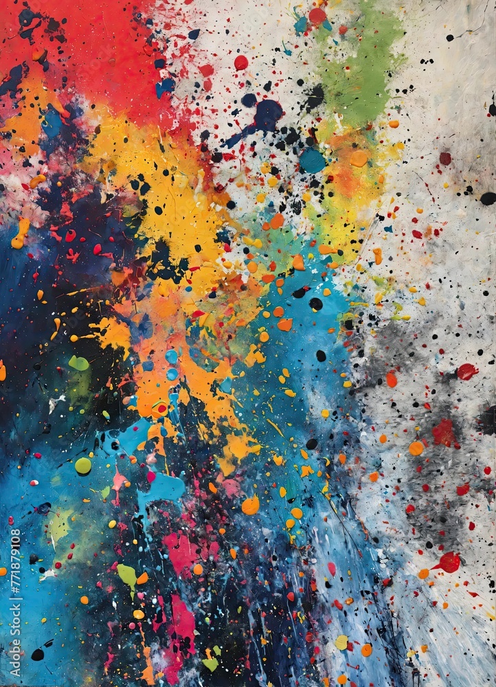 A chaotic, abstract canvas of splattered paint and grunge distressed textures. Contemporary painting. Modern poster for wall decoration A chaotic, abstract canvas of splattered paint and grunge distressed textures. Contemporary painting. Modern poster for wall decoration