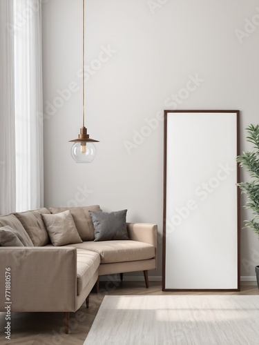 Living room wall poster frame mockup, interior mockup with house background, frame mockup