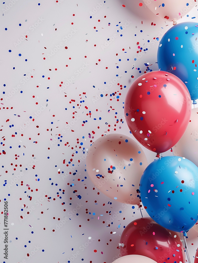 Colorful balloons and confetti Colorful balloons and confetti