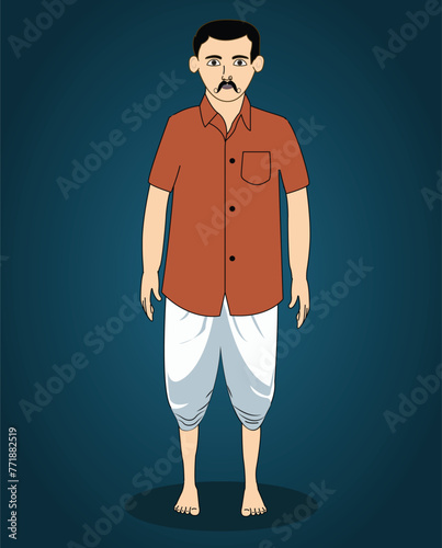 A village man front view cartoon character design